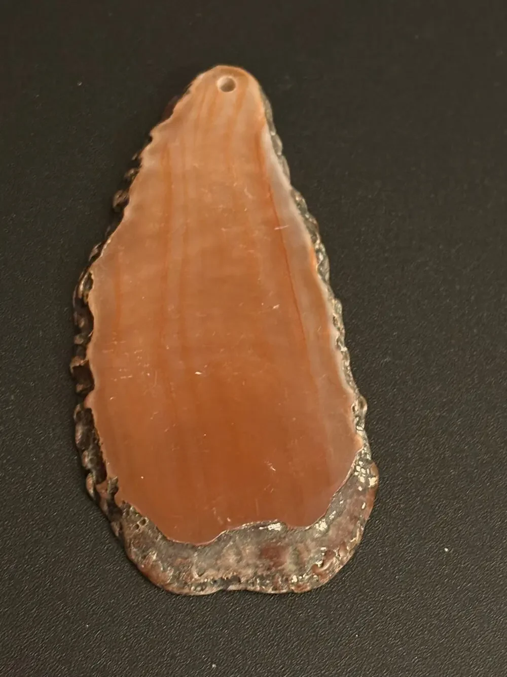 Vintage Banded Agate Slice Pendant Peach Freeform